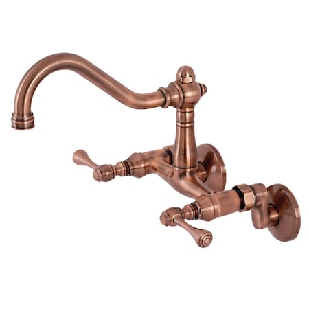 Kingston Brass KS322BLAC Vintage 6" Adjustable Center Wall Mnt Kitchen Faucet, Copper KS322BLAC